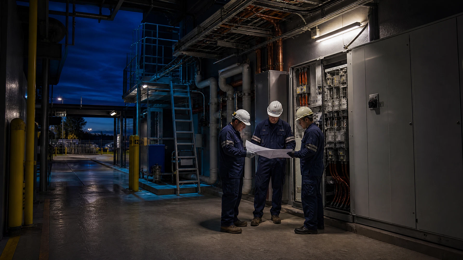 Coordinated electrical, plumbing and remedial building works in an operating commercial facility